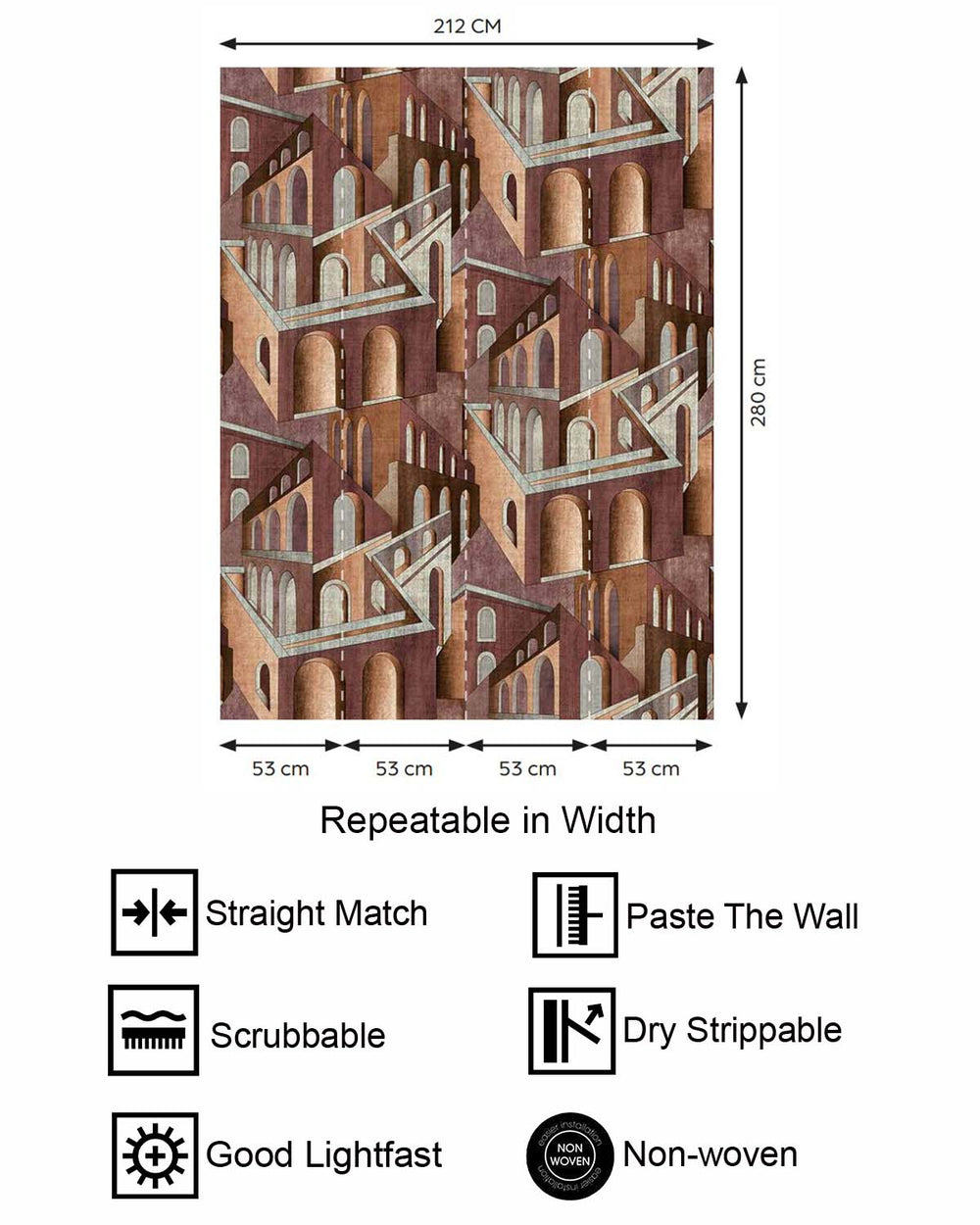 Umber Brown Escher-Style Architectural Illusion  Residential Mural RM9231