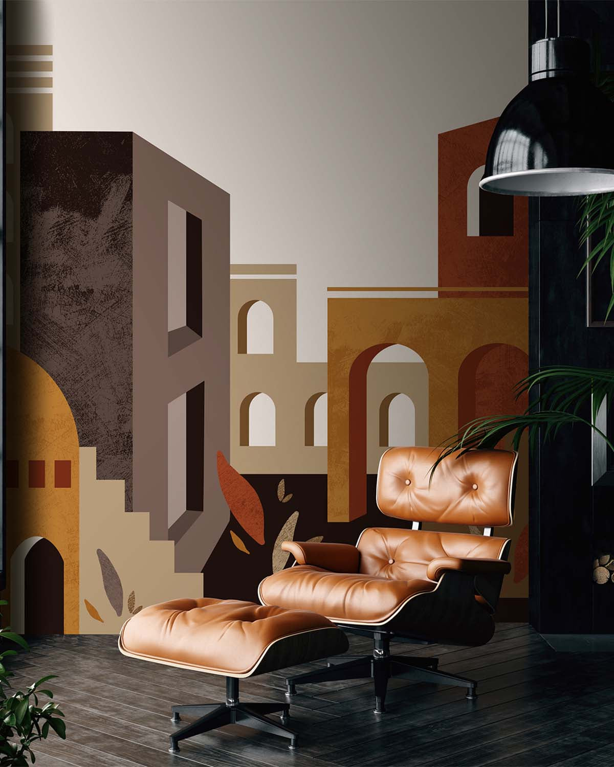 Cockatrice Brown Boho Arches & Desert Village Wallpaper Panels RM9233