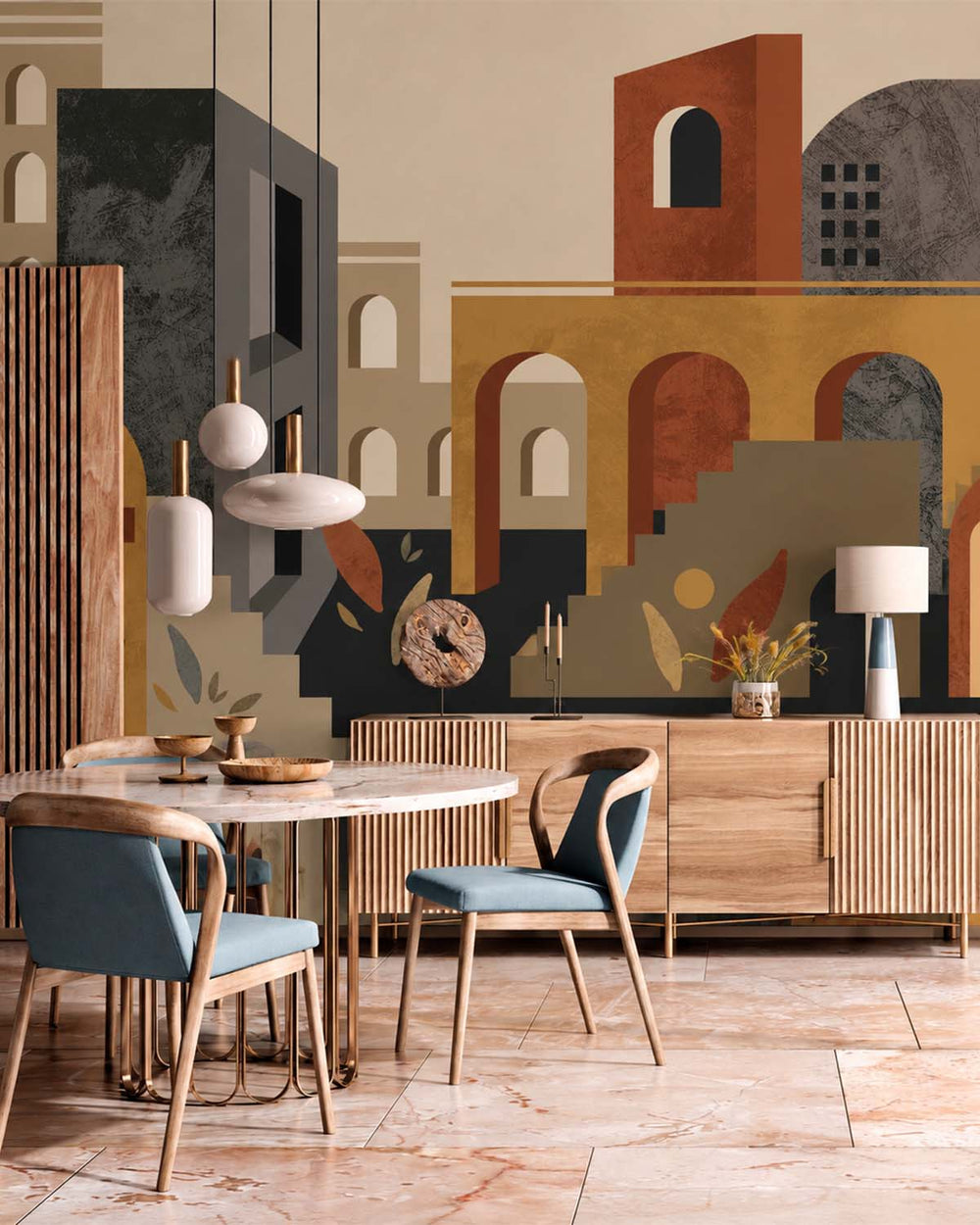 Cockatrice Brown Boho Arches & Desert Village Residential Mural RM9233