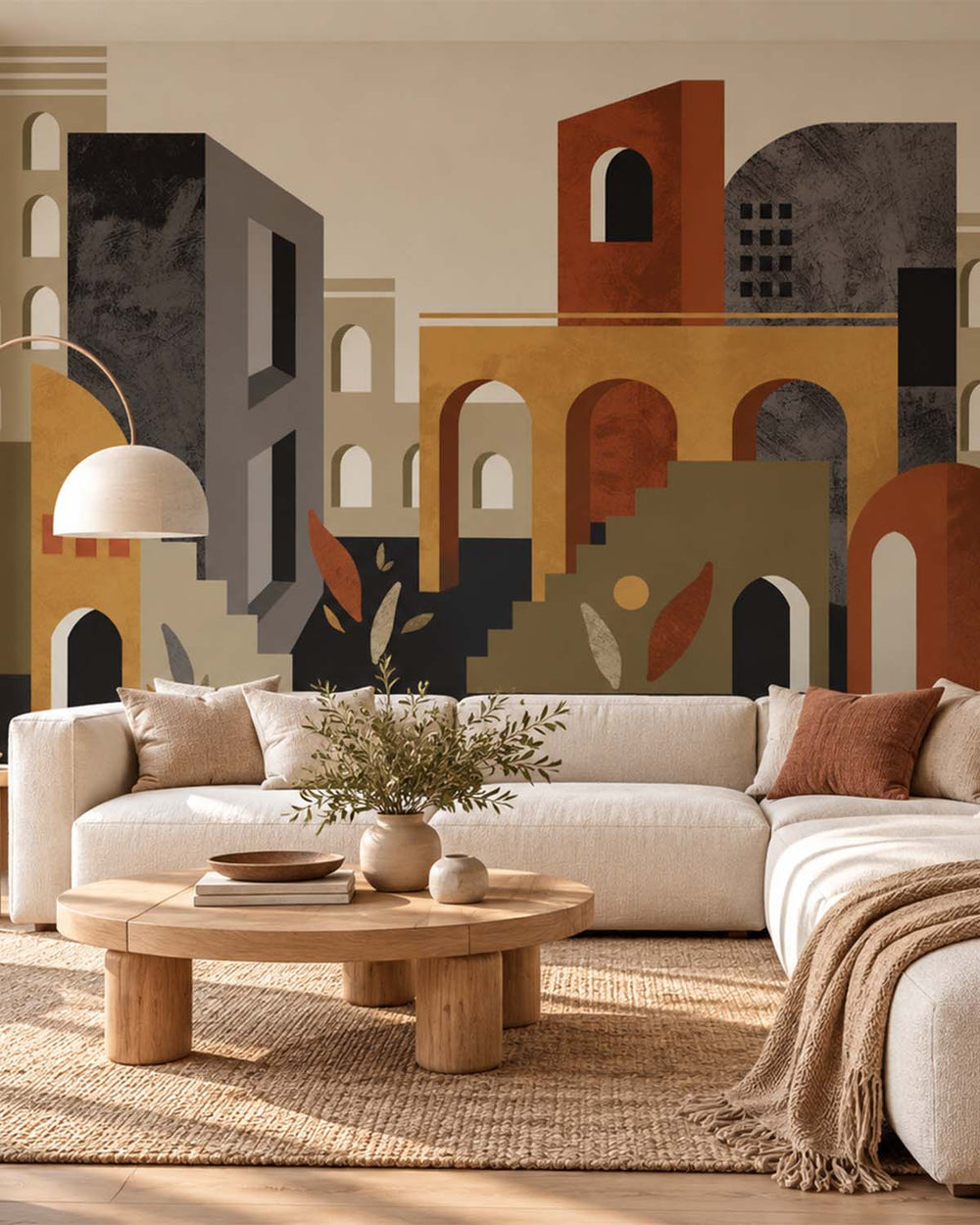 Cockatrice Brown Boho Arches & Desert Village Residential Mural RM9233