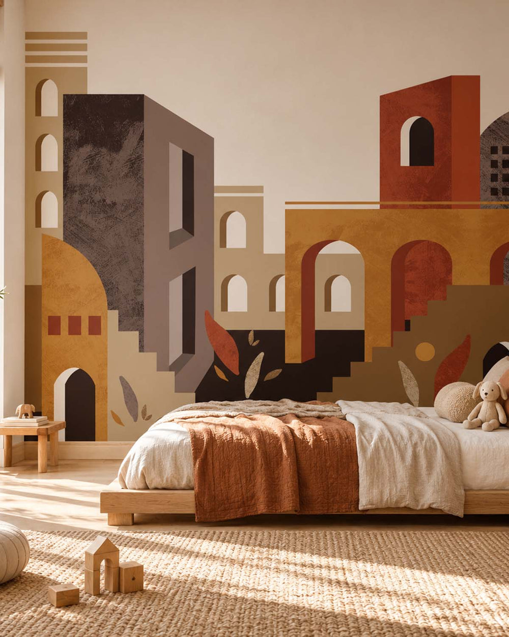 Cockatrice Brown Boho Arches & Desert Village Residential Mural RM9233
