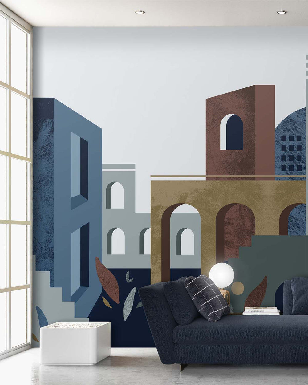 Celestial Blue Boho Arches & Desert Village Residential Mural RM9234