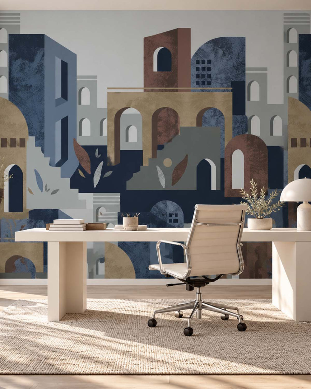 Celestial Blue Boho Arches & Desert Village Residential Mural RM9234