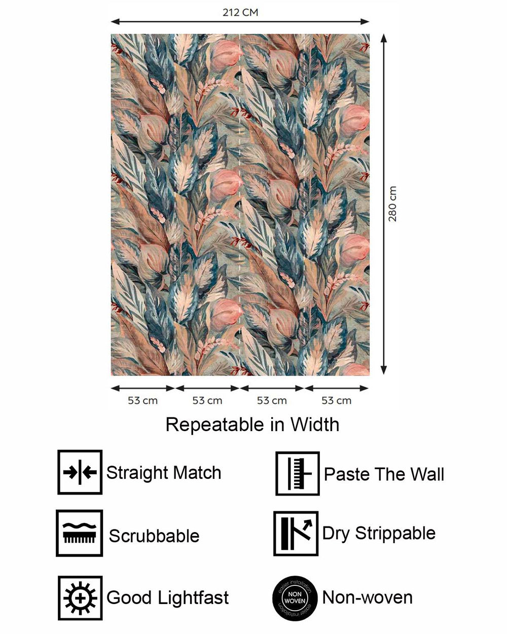 Peach Parfait Vintage Tropical Botanical  Wallpaper Panels RM9235