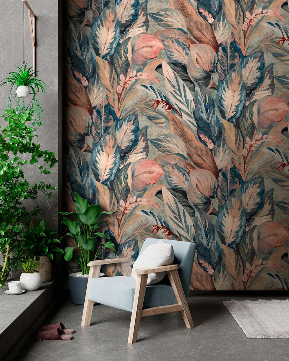 Peach Parfait Vintage Tropical Botanical  Wallpaper Panels RM9235