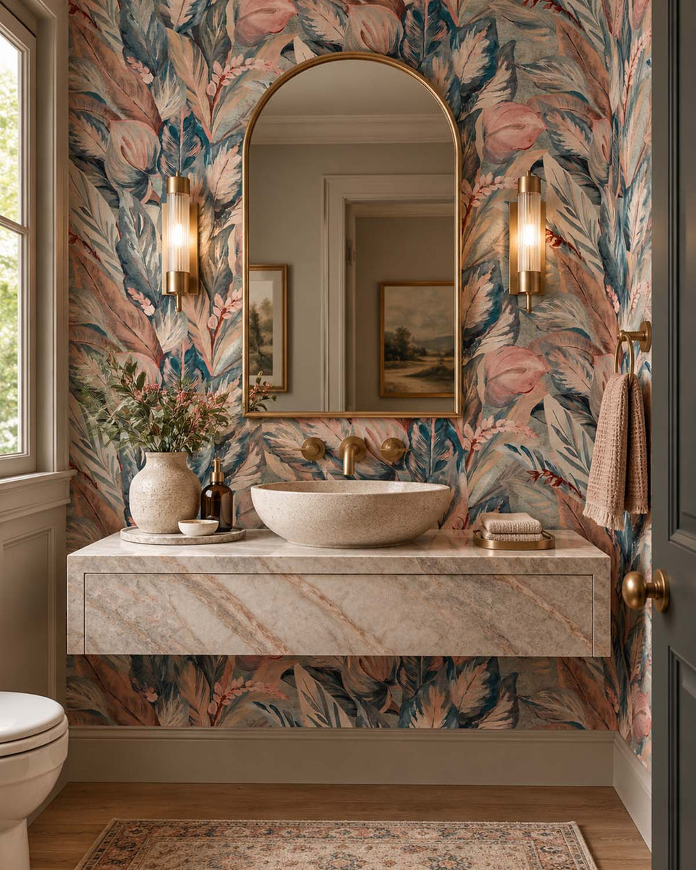 Peach Parfait Vintage Tropical Botanical  Wallpaper Panels RM9235