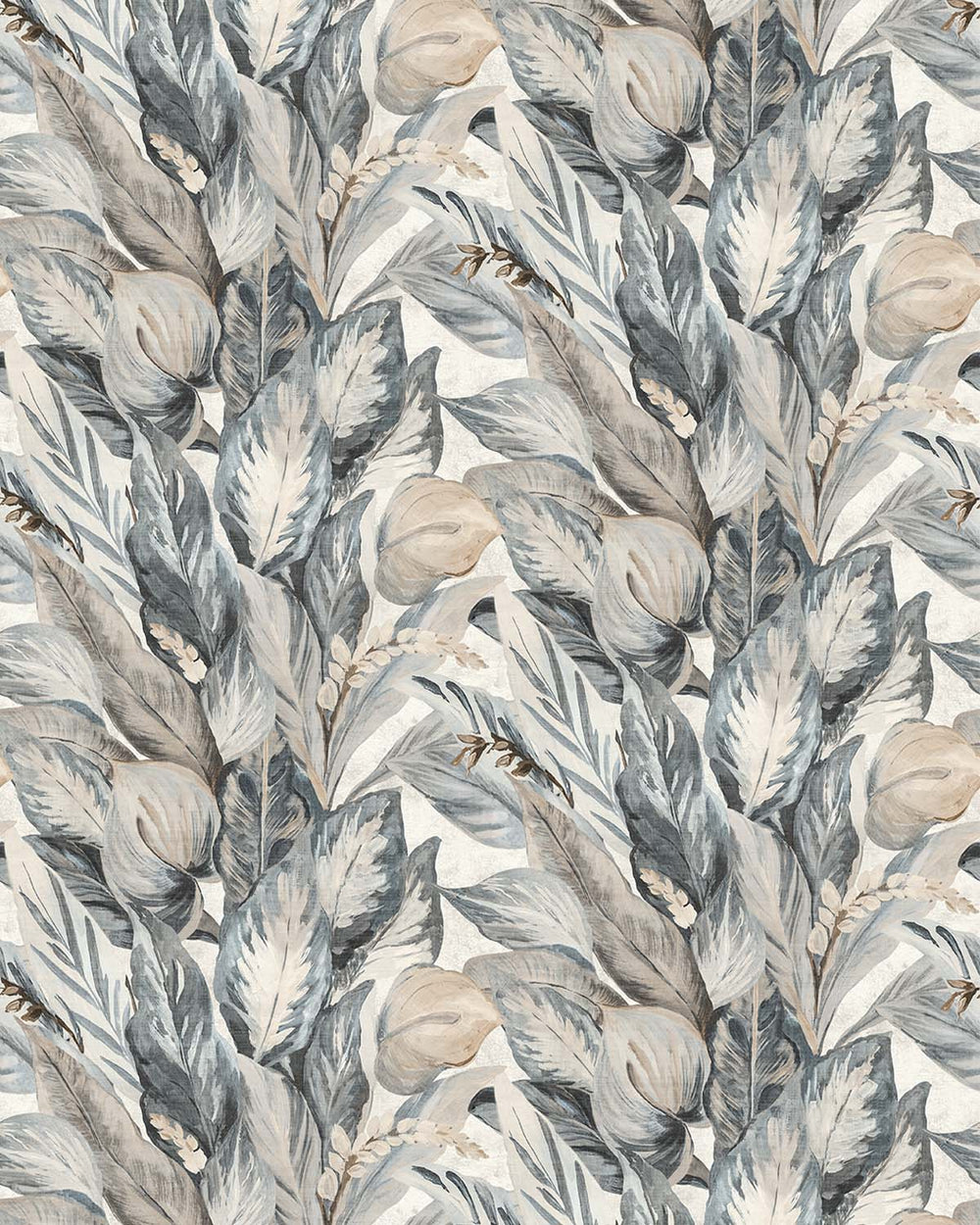 Silver Blue Vintage Tropical Botanical  Residential Mural RM9237
