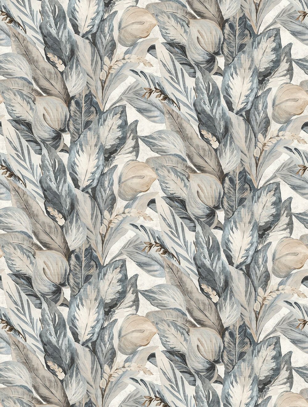 Silver Blue Vintage Tropical Botanical  Residential Mural RM9237