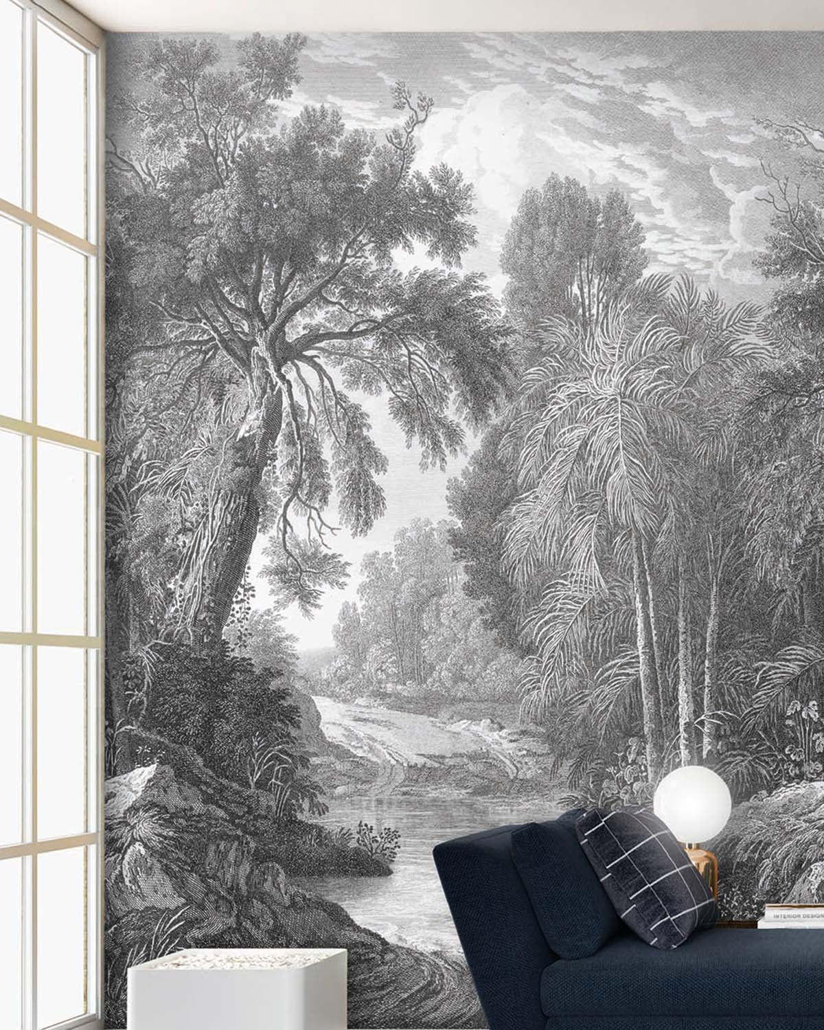 Namara Grey Jungle Riverbank Wallpaper Panels RM9238