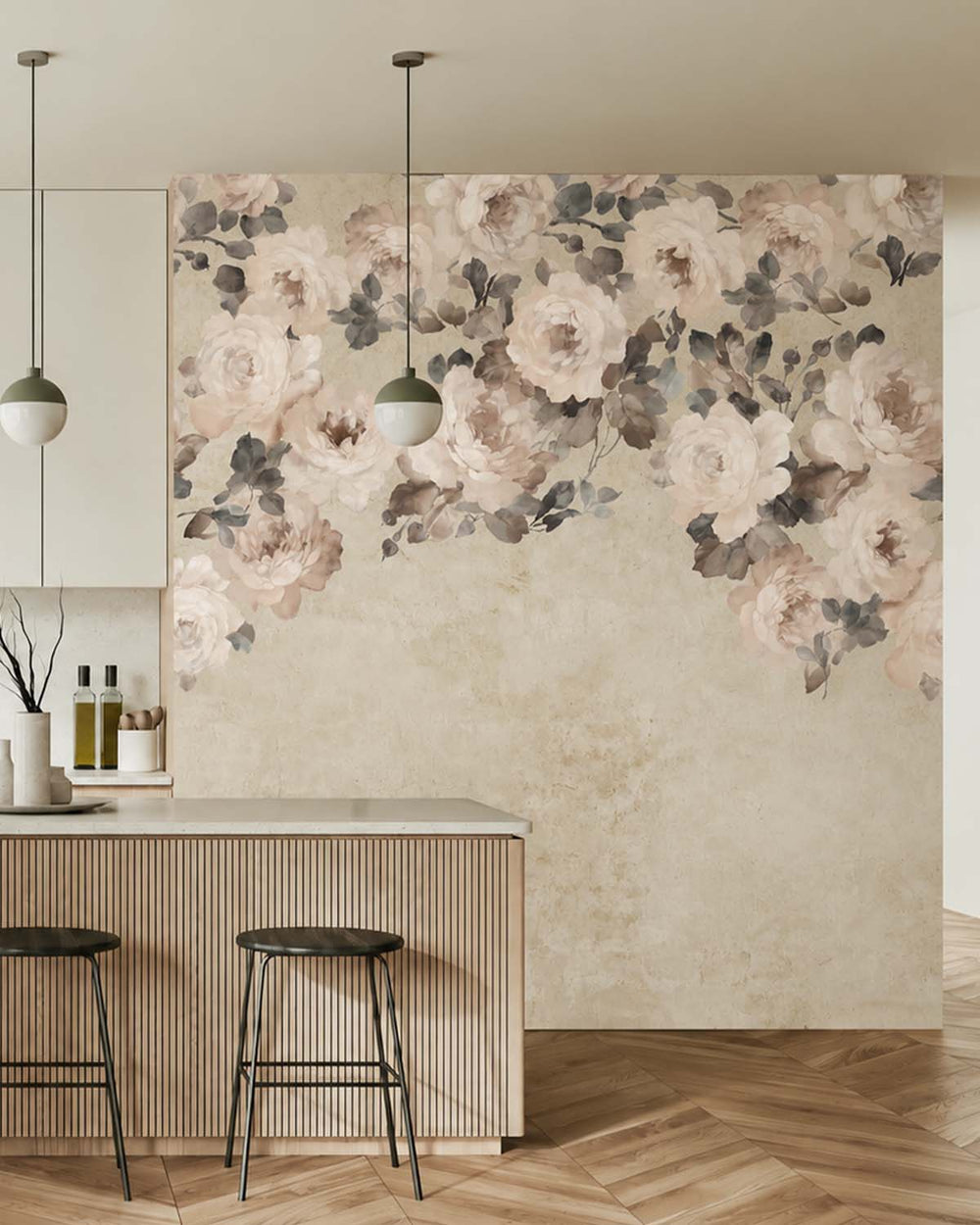 Pearl Oyster Peony and Rose Arbour Residential Mural RM9240