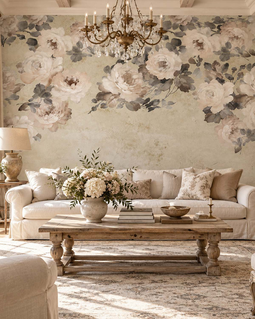 Pearl Oyster Peony and Rose Arbour Residential Mural RM9240