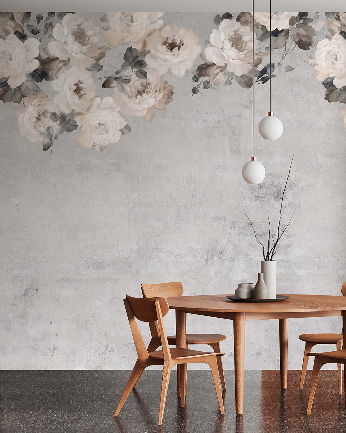 Grey Pearl Peony and Rose Arbour Wallpaper Panels RM9241