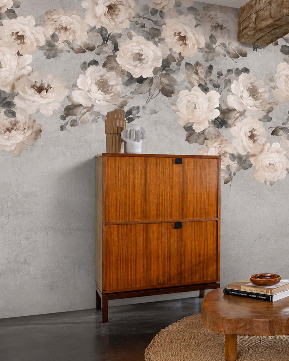 Grey Pearl Peony and Rose Arbour Residential Mural RM9241