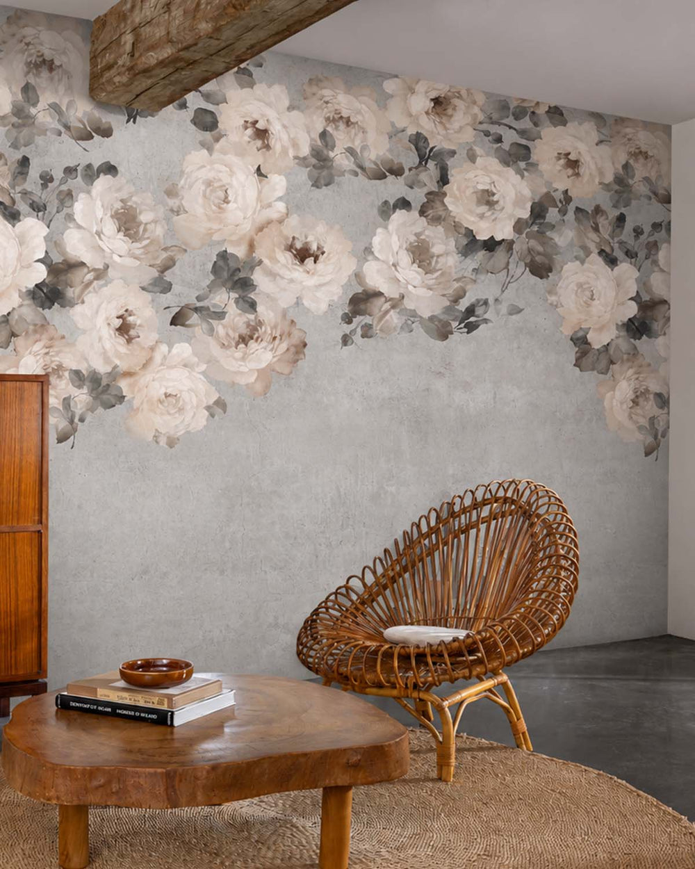 Grey Pearl Peony and Rose Arbour Residential Mural RM9241