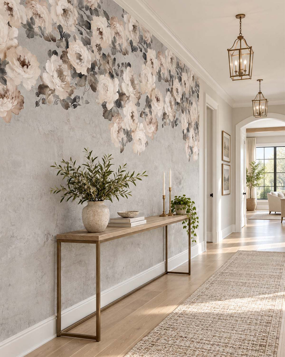 Grey Pearl Peony and Rose Arbour Residential Mural RM9241