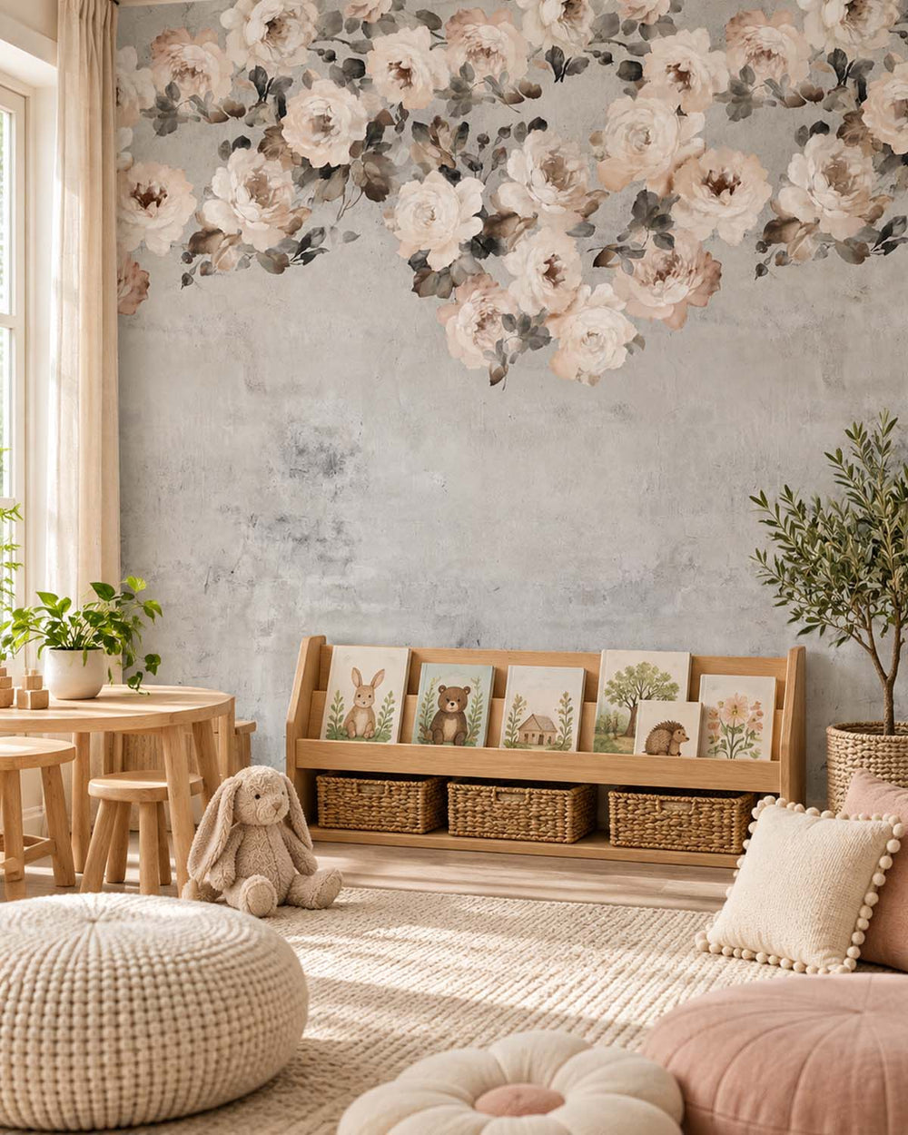 Grey Pearl Peony and Rose Arbour Residential Mural RM9241