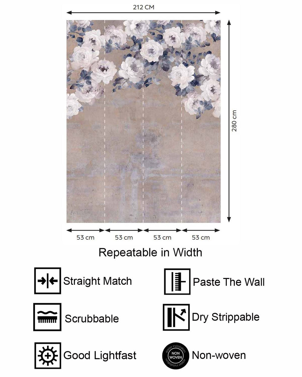 Iris Mauve Peony and Rose Arbour Residential Mural RM9242