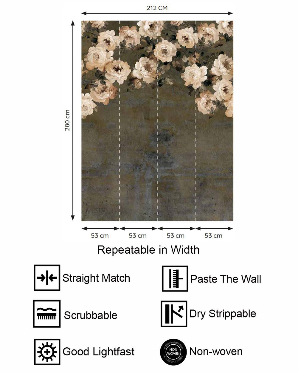 Sensai Brown Peony and Rose Arbour Residential Mural RM9243