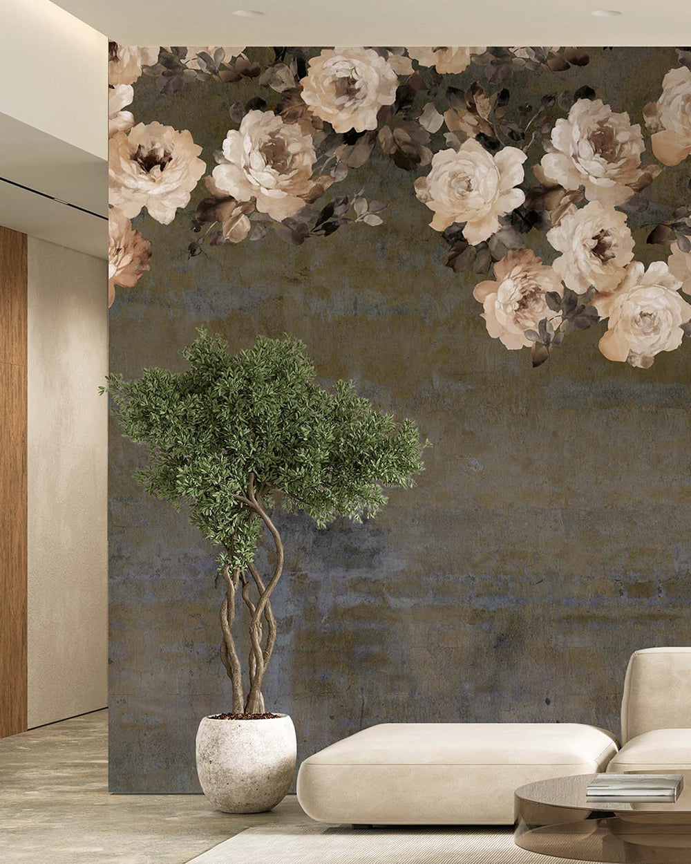 Sensai Brown Peony and Rose Arbour Residential Mural RM9243