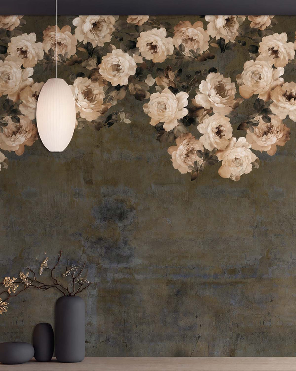 Sensai Brown Peony and Rose Arbour Residential Mural RM9243