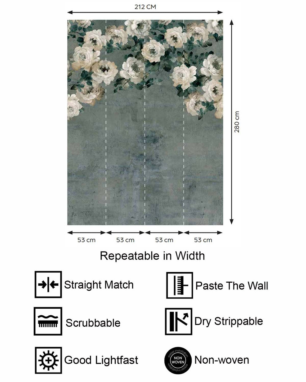 Mineral Green Peony and Rose Arbour Residential Mural RM9244