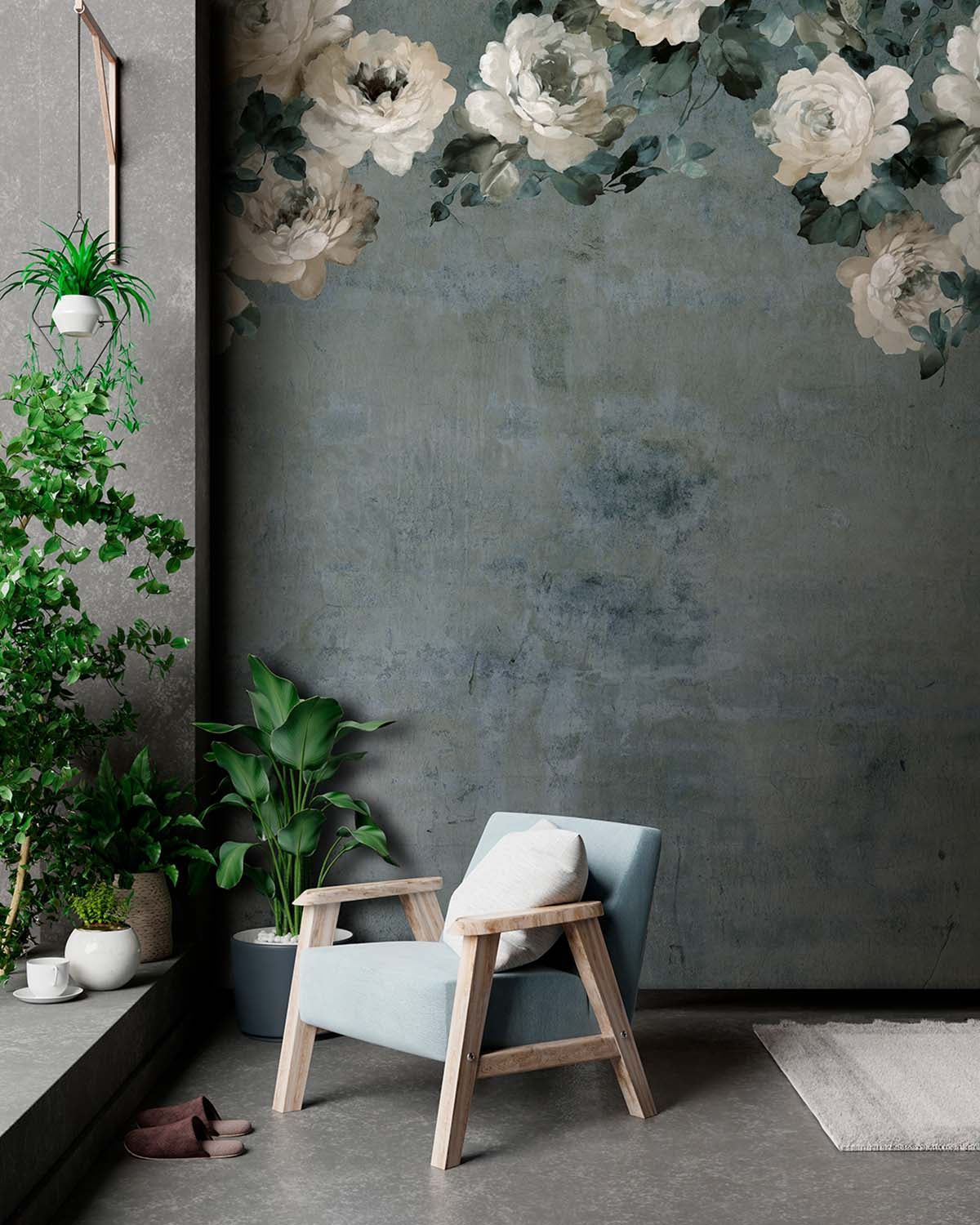 Mineral Green Peony and Rose Arbour Wallpaper Panels RM9244