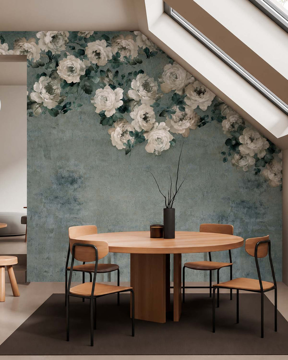 Mineral Green Peony and Rose Arbour Residential Mural RM9244