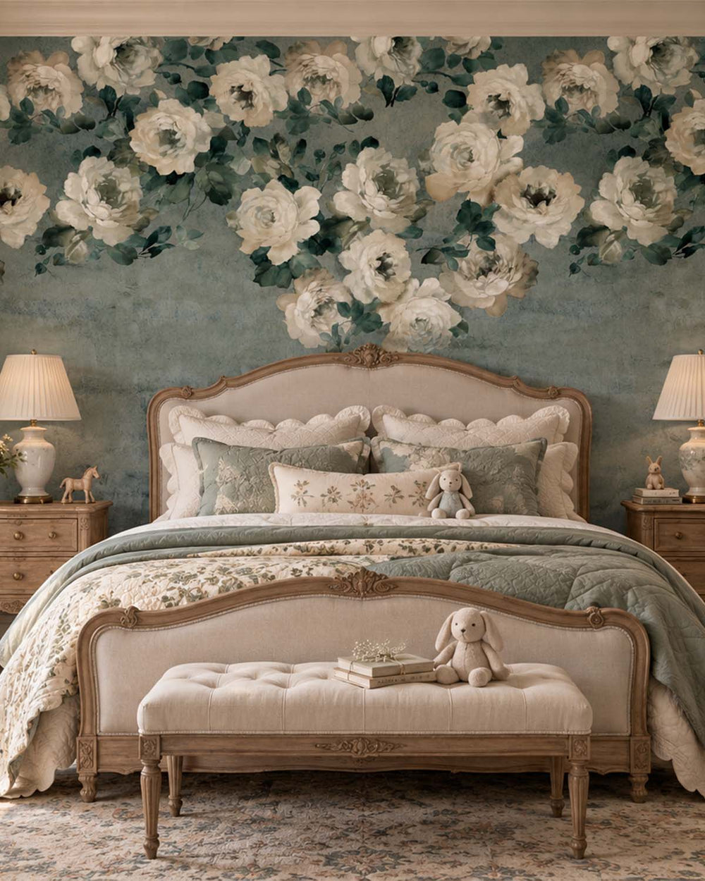 Mineral Green Peony and Rose Arbour Residential Mural RM9244