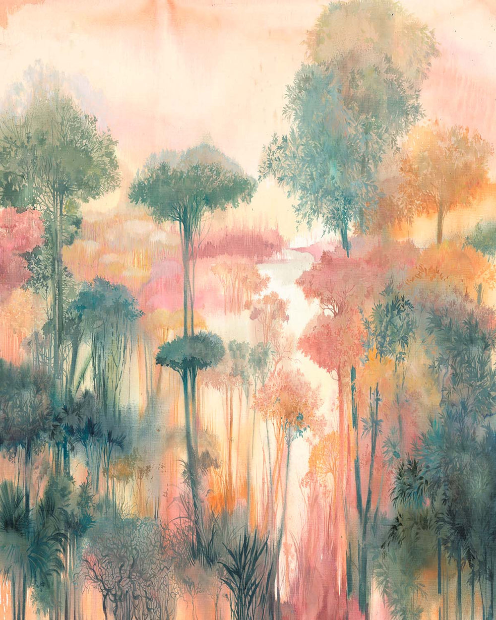 Presidio Peach Enchanted Tropical Woodland Residential Mural RM9245