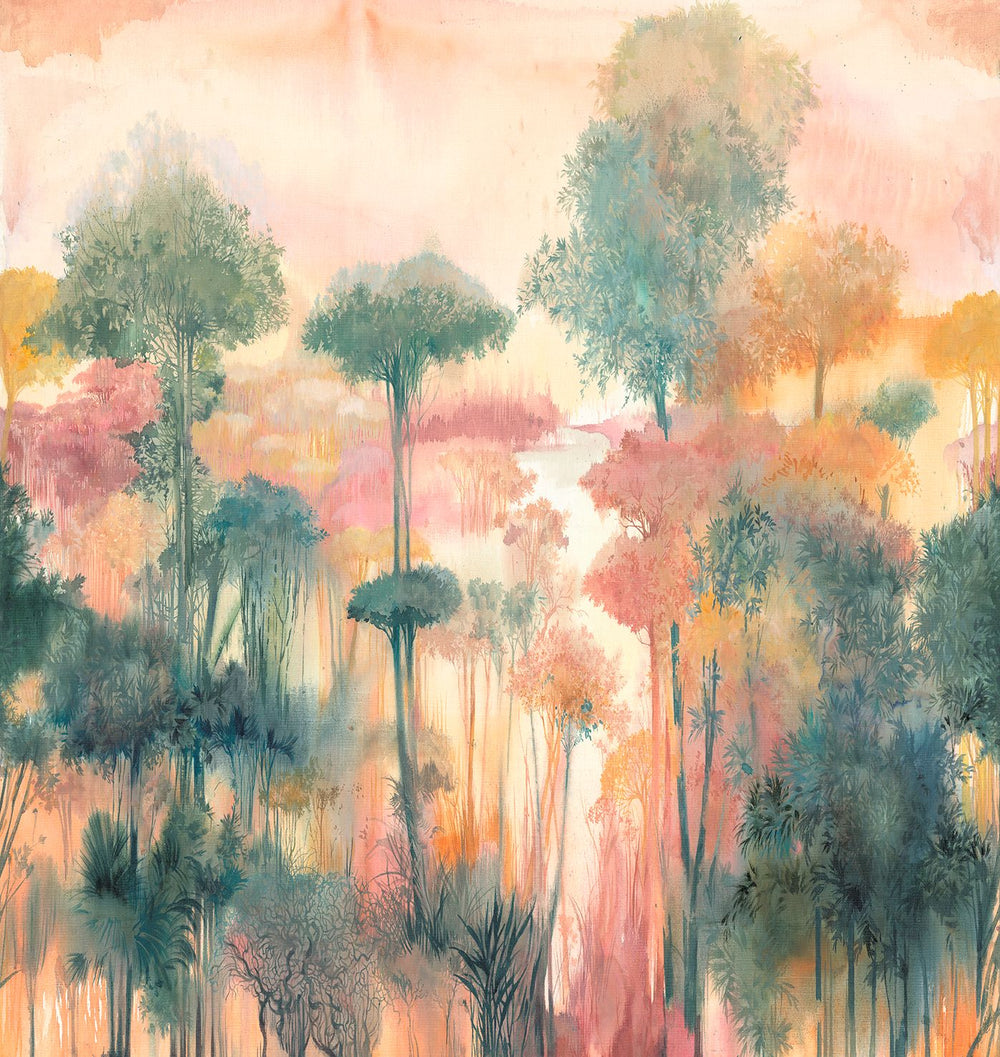 Presidio Peach Enchanted Tropical Woodland Residential Mural RM9245