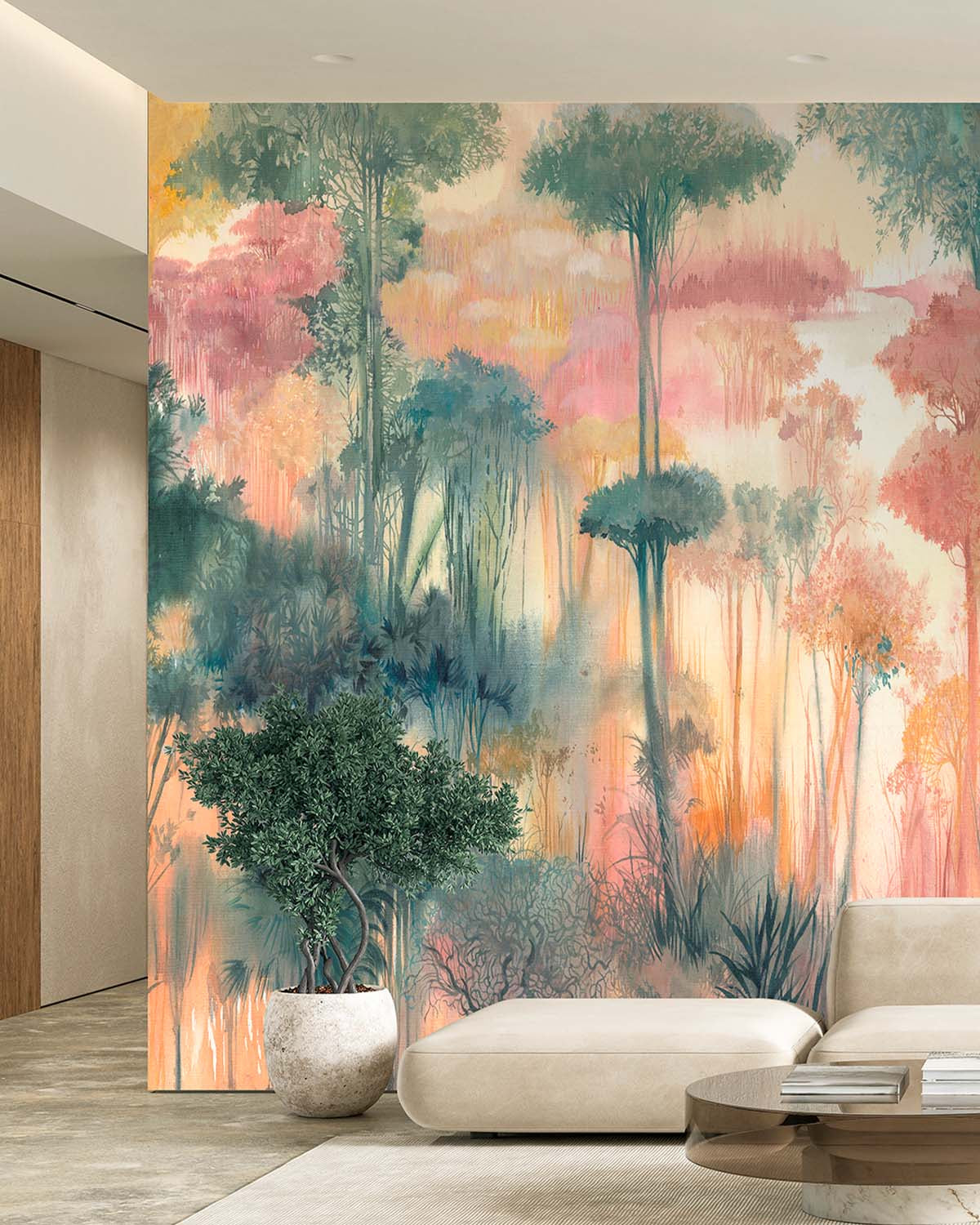 Presidio Peach Enchanted Tropical Woodland Wallpaper Panels RM9245