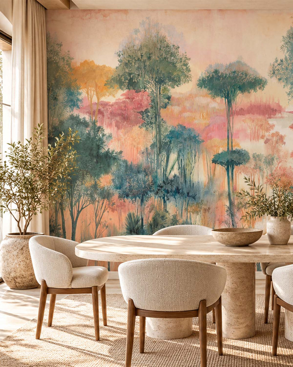 Presidio Peach Enchanted Tropical Woodland Residential Mural RM9245