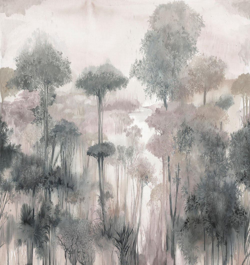Medium Grey Enchanted Tropical Woodland Residential Mural RM9246