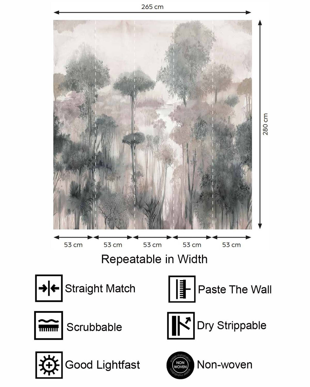 Medium Grey Enchanted Tropical Woodland Residential Mural RM9246