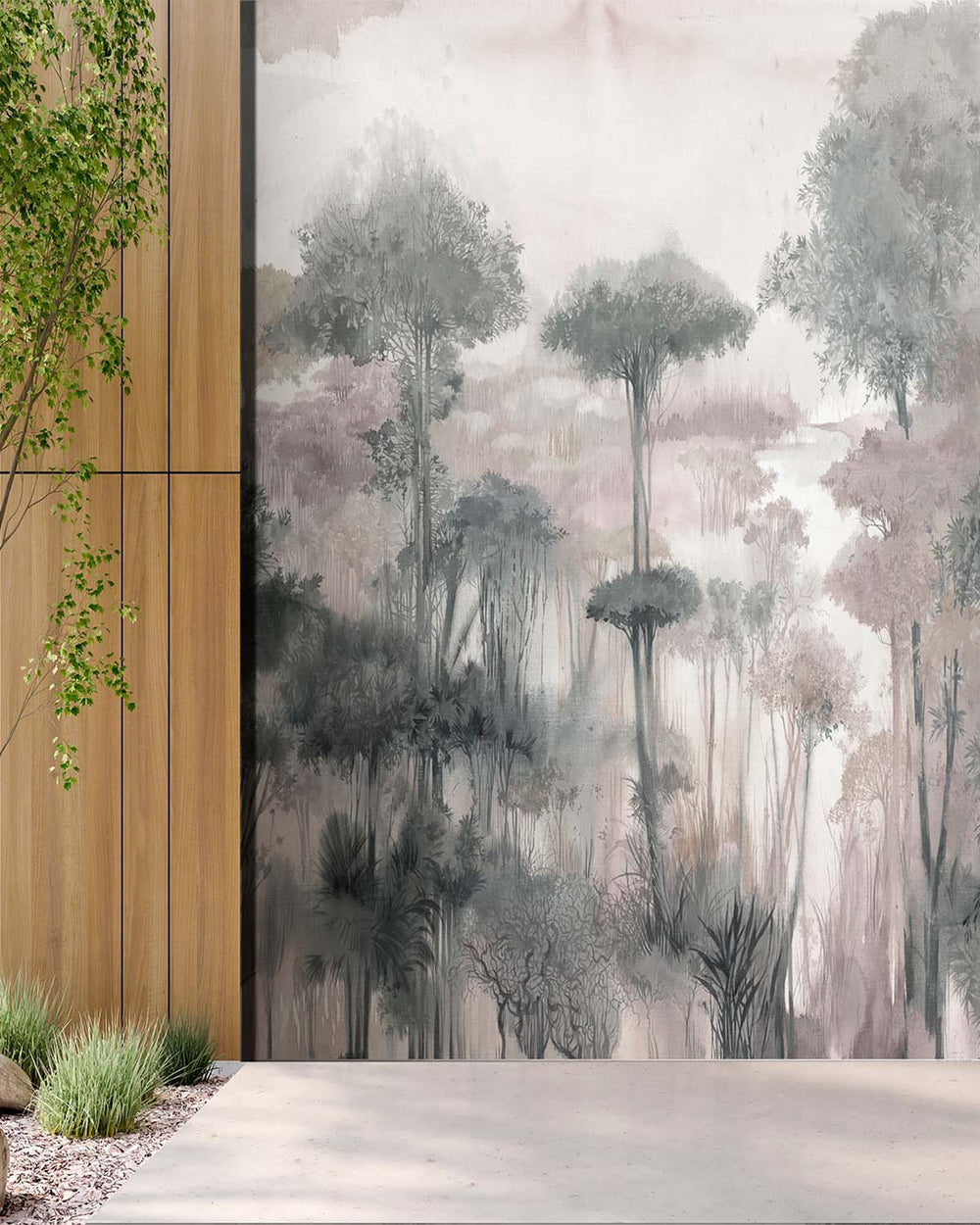 Medium Grey Enchanted Tropical Woodland Residential Mural RM9246