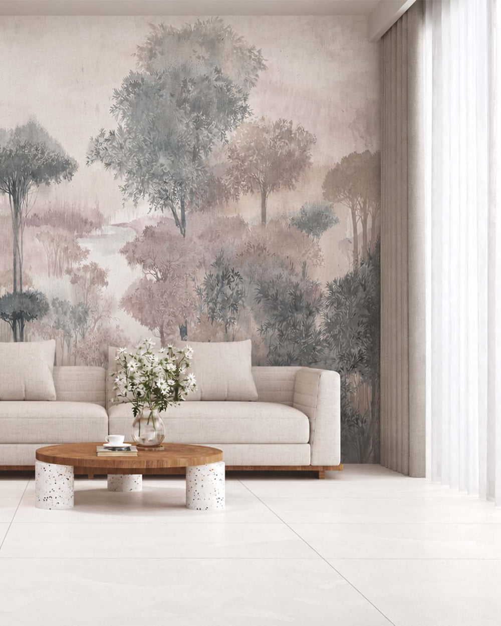 Medium Grey Enchanted Tropical Woodland Residential Mural RM9246