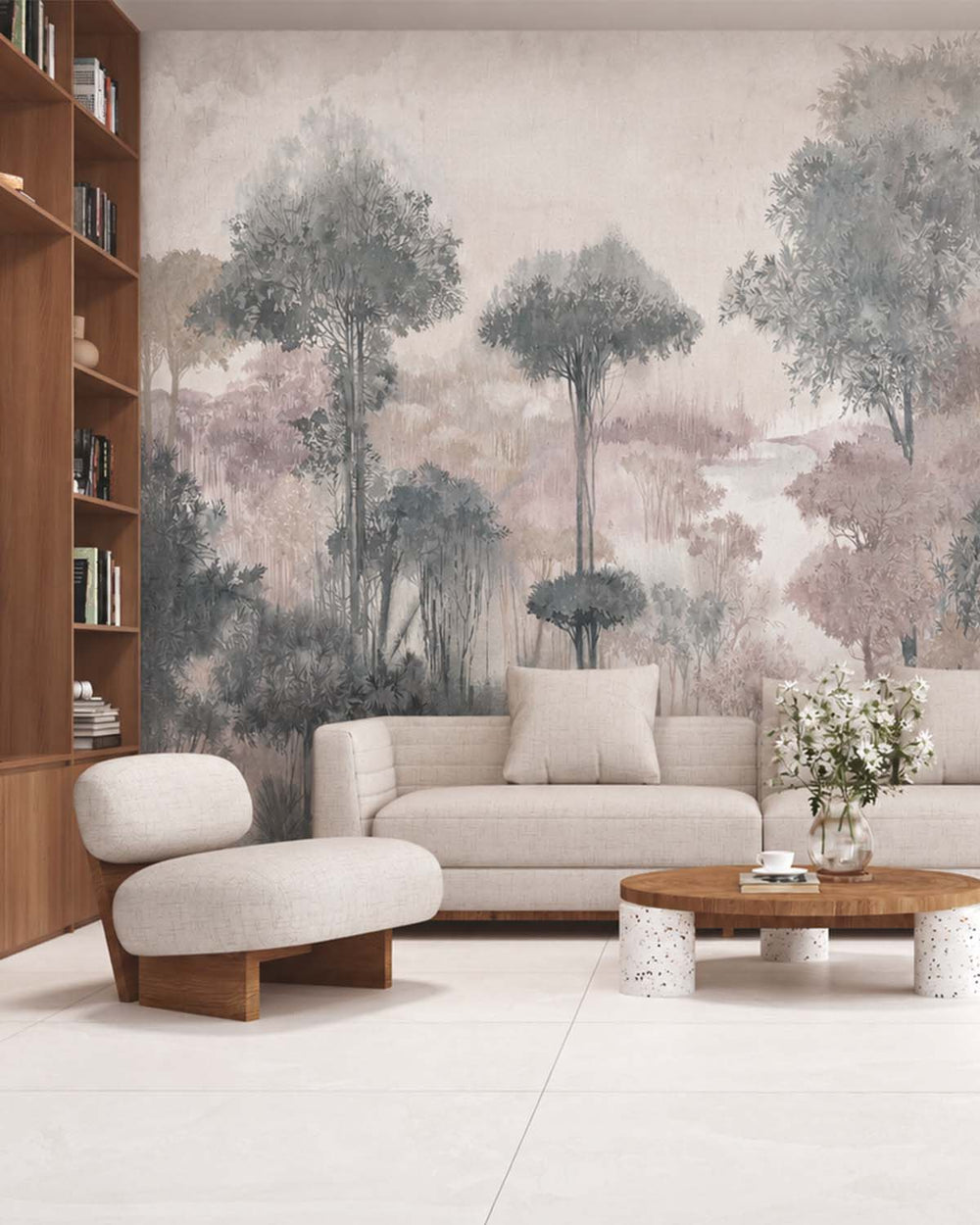 Medium Grey Enchanted Tropical Woodland Residential Mural RM9246