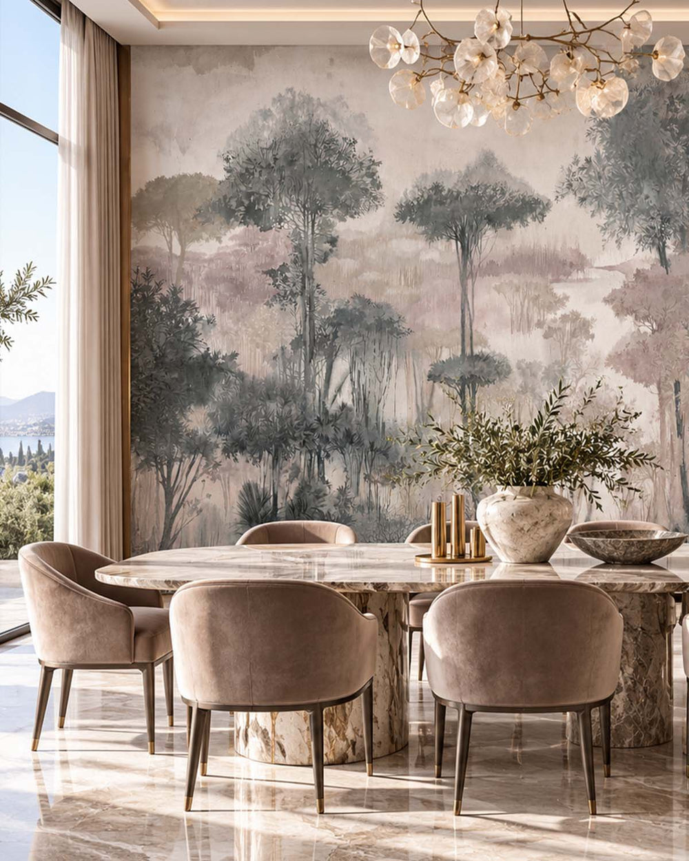 Medium Grey Enchanted Tropical Woodland Residential Mural RM9246