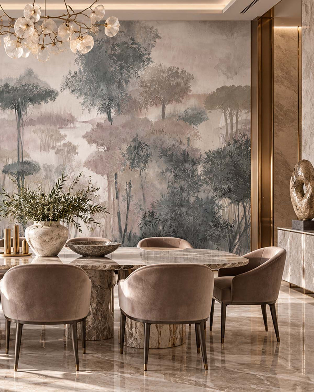 Medium Grey Enchanted Tropical Woodland Residential Mural RM9246