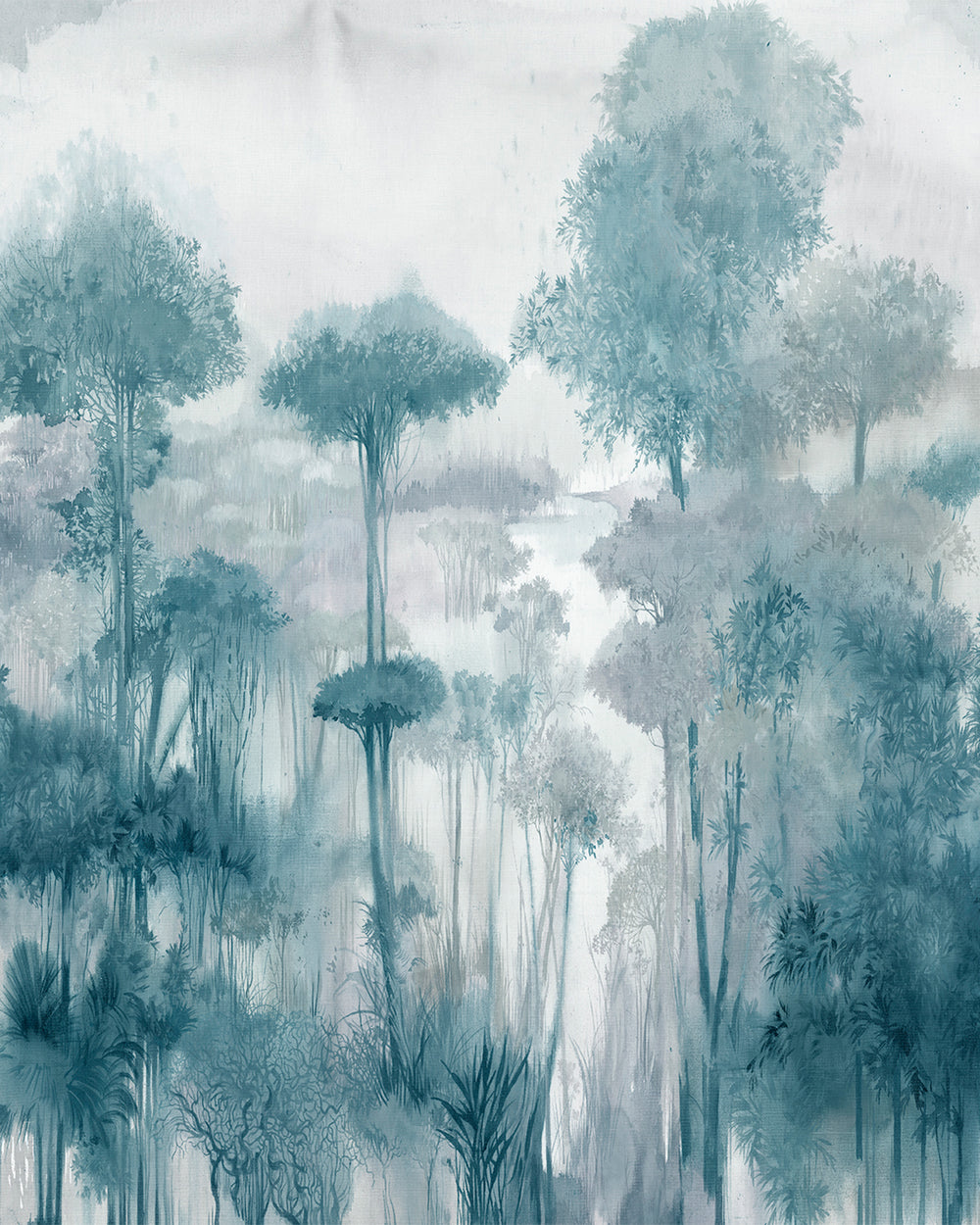 Colonial Blue Enchanted Tropical Woodland Residential Mural RM9247