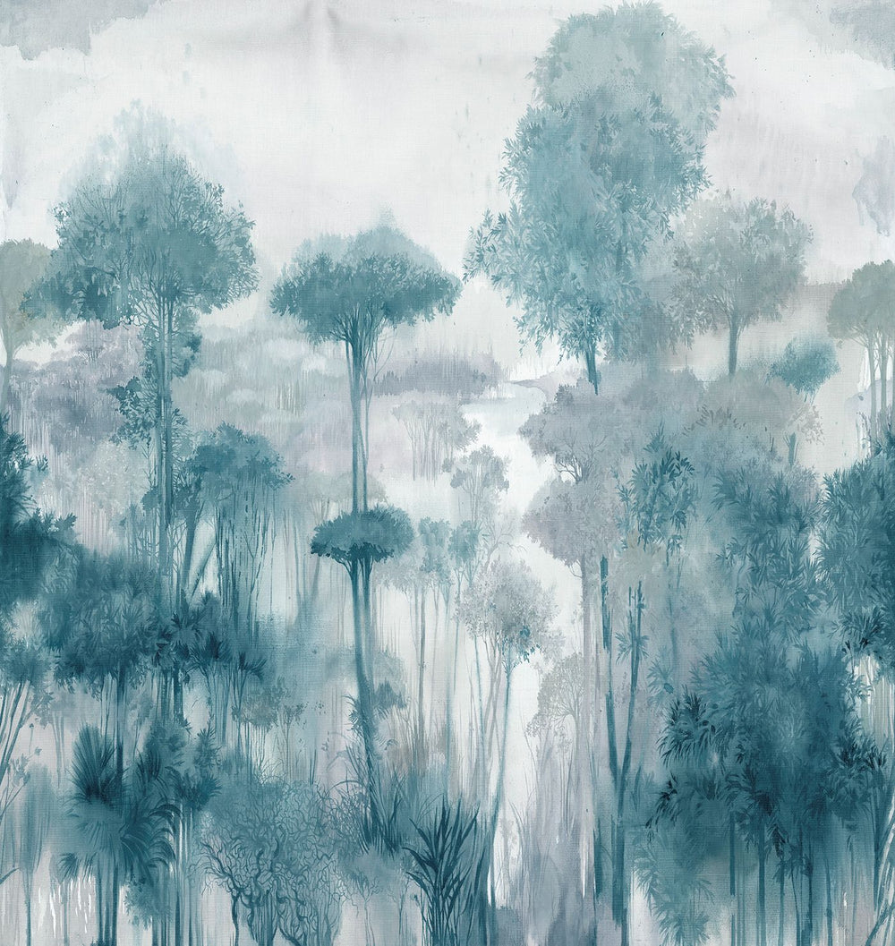 Colonial Blue Enchanted Tropical Woodland Residential Mural RM9247