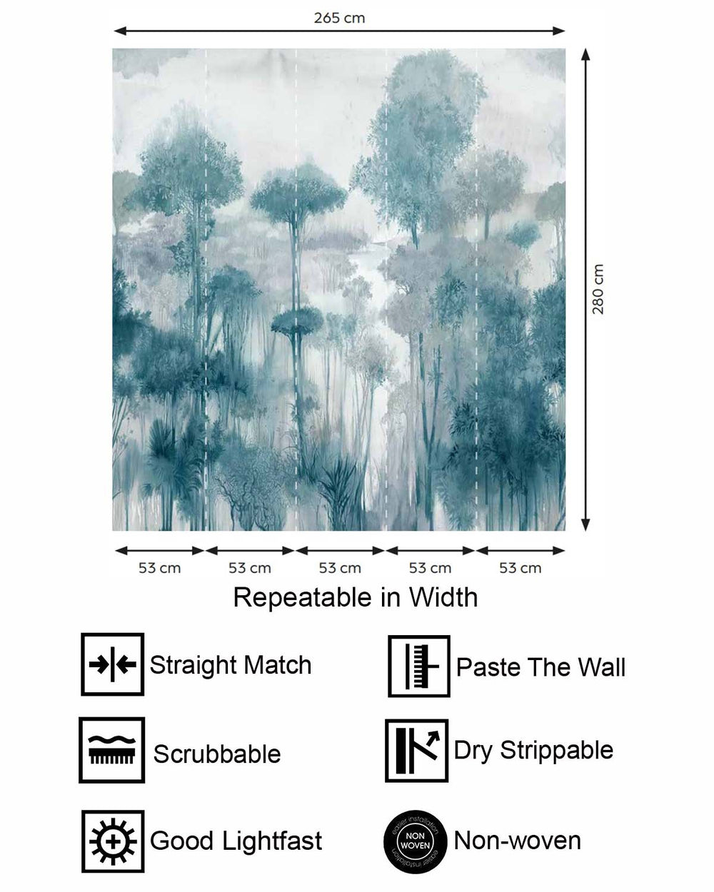 Colonial Blue Enchanted Tropical Woodland Residential Mural RM9247