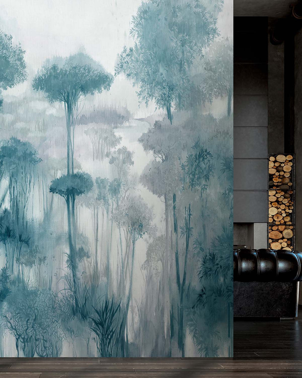 Colonial Blue Enchanted Tropical Woodland Residential Mural RM9247