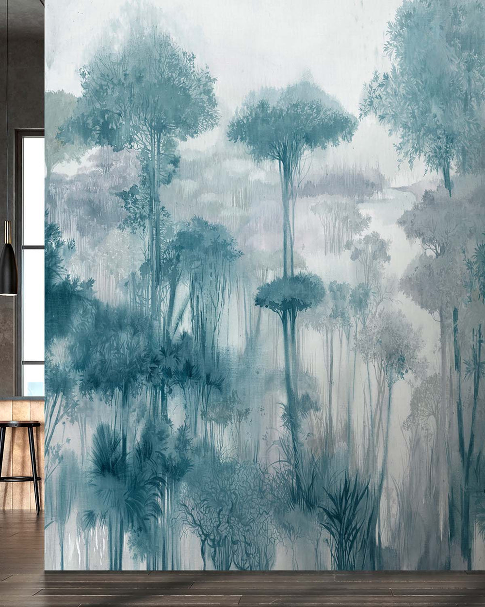 Colonial Blue Enchanted Tropical Woodland Residential Mural RM9247