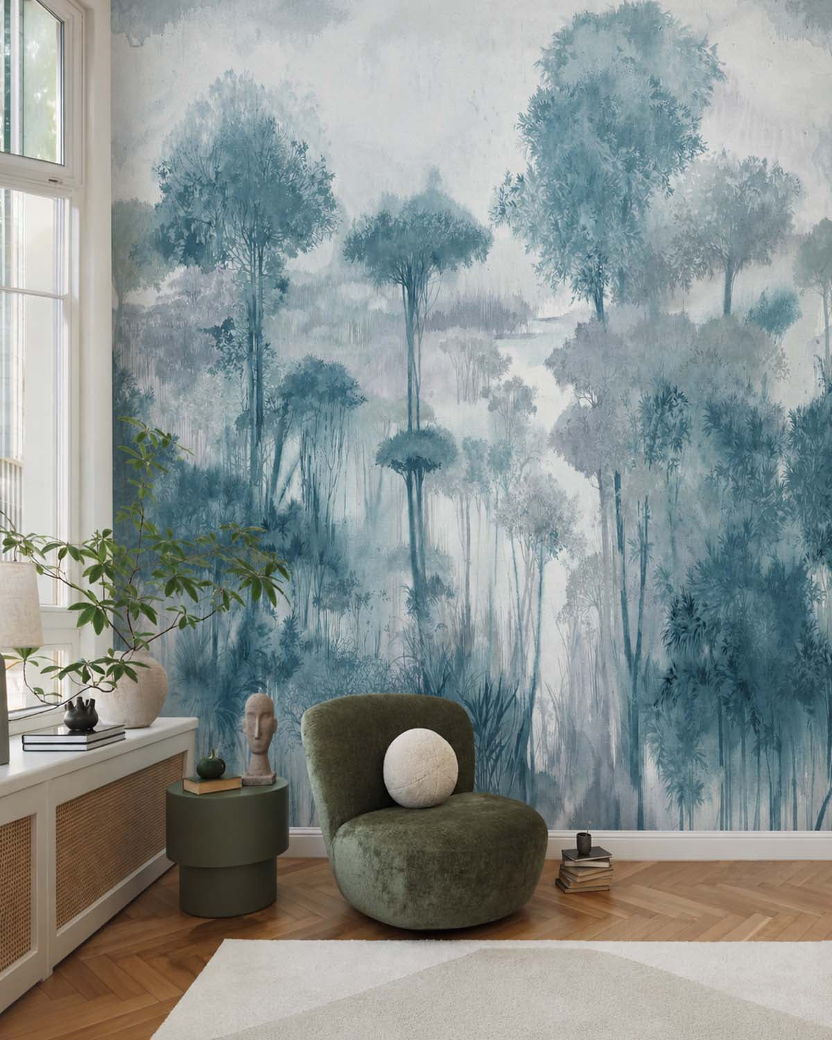 Colonial Blue Enchanted Tropical Woodland Wallpaper Panels RM9247