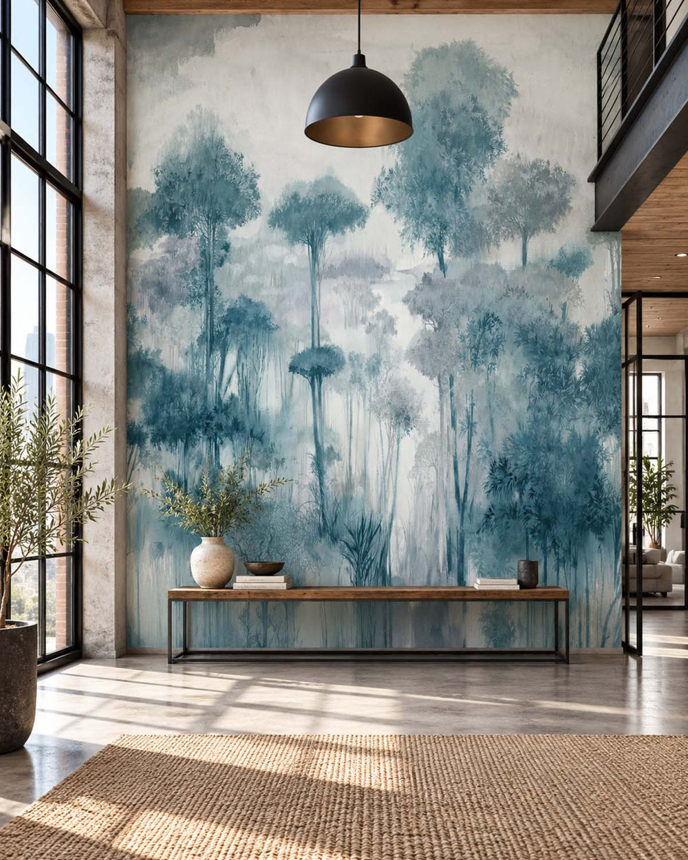 Colonial Blue Enchanted Tropical Woodland Residential Mural RM9247