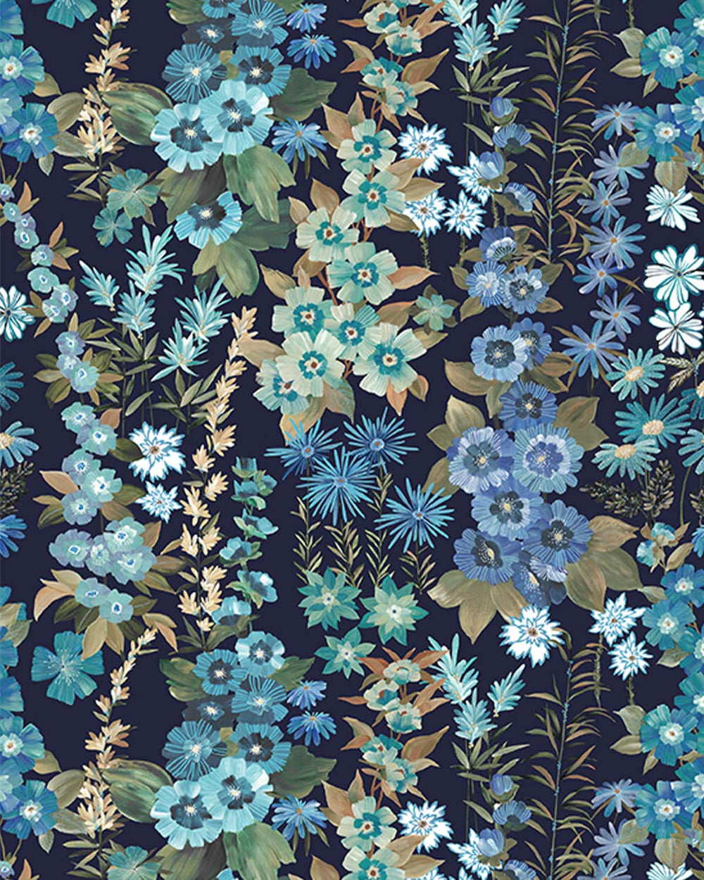 Aqua Lake Modern Wildflower Residential Mural RM9248