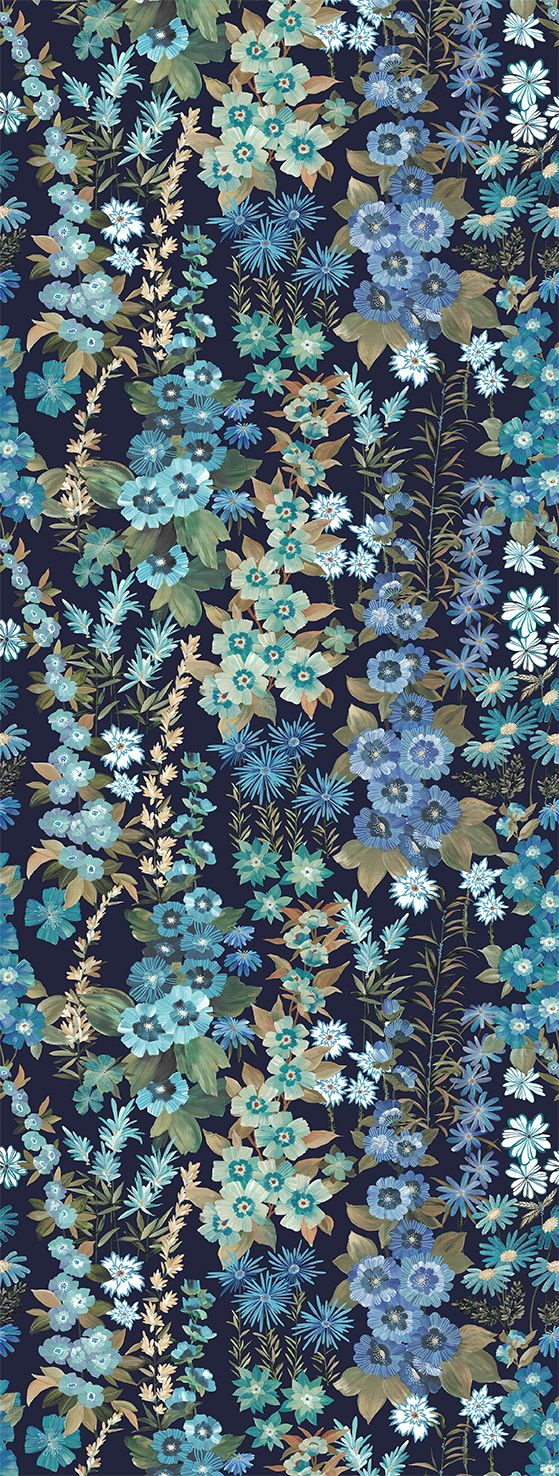 Aqua Lake Modern Wildflower Residential Mural RM9248