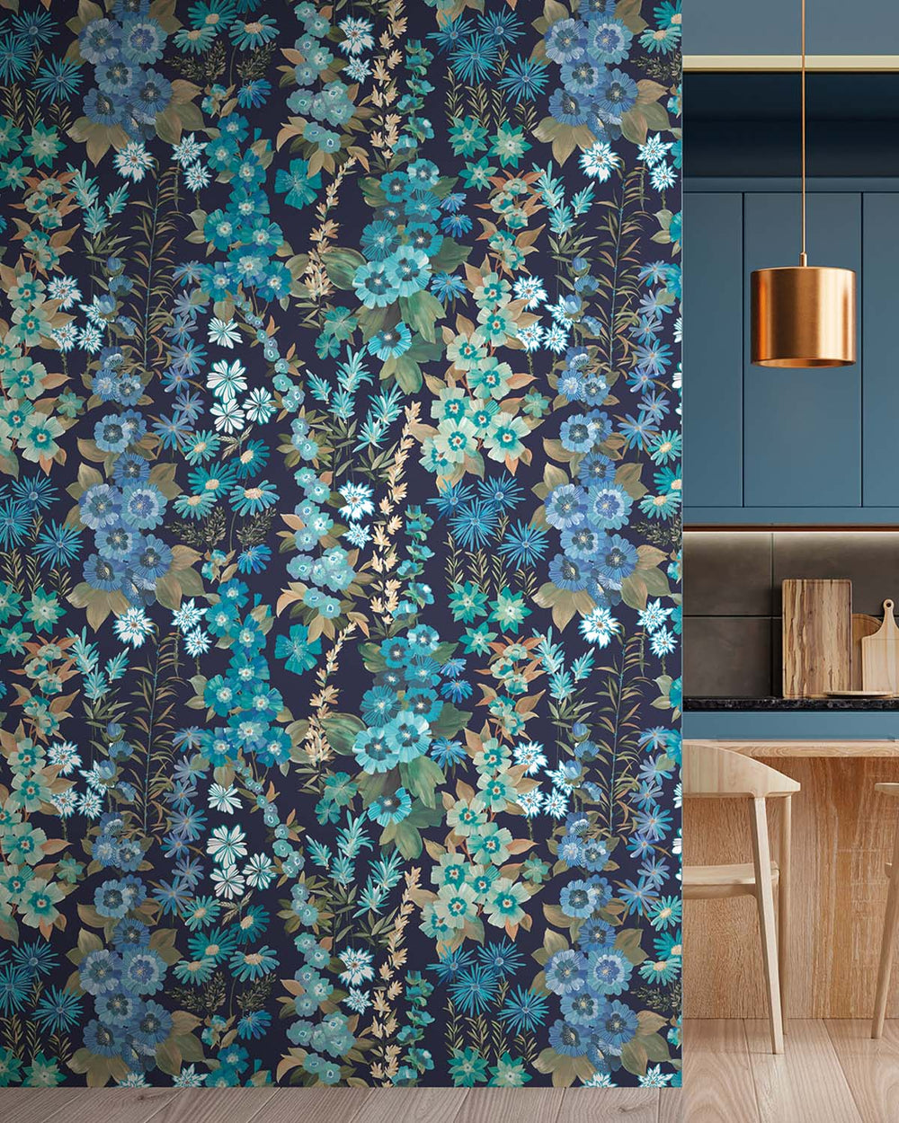 Aqua Lake Modern Wildflower Residential Mural RM9248