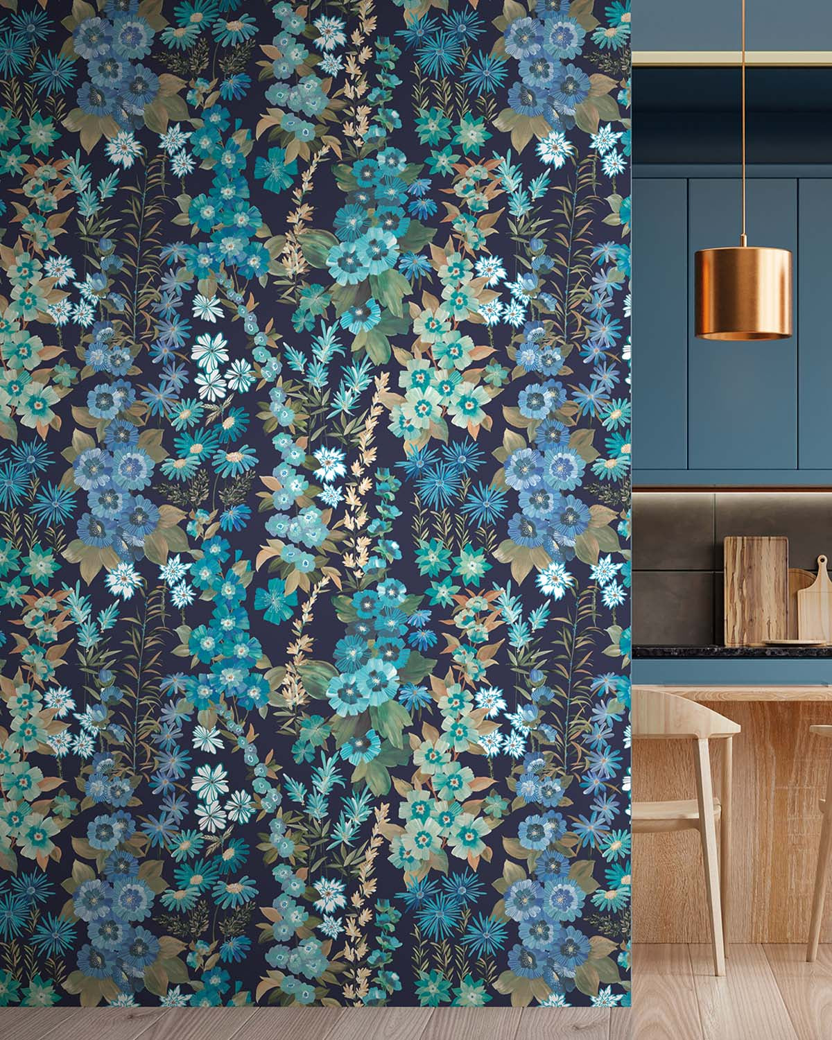 Aqua Lake Modern Wildflower Wallpaper Panels RM9248